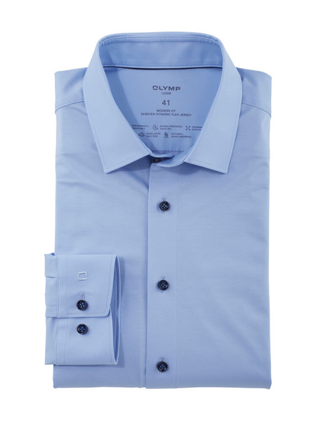 Olymp Hemd LUXOR modern fit JERSEY hellblau mit New Kent Kragen in moderner Schnittform