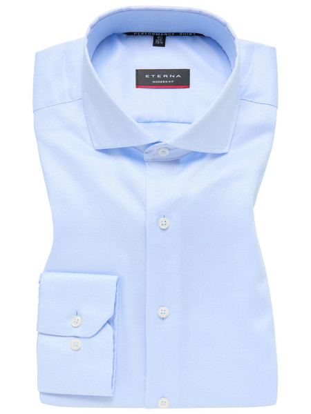 Chemise Eterna MODERN FIT UNI STRETCH bleu clair avec col Italien en coupe moderne