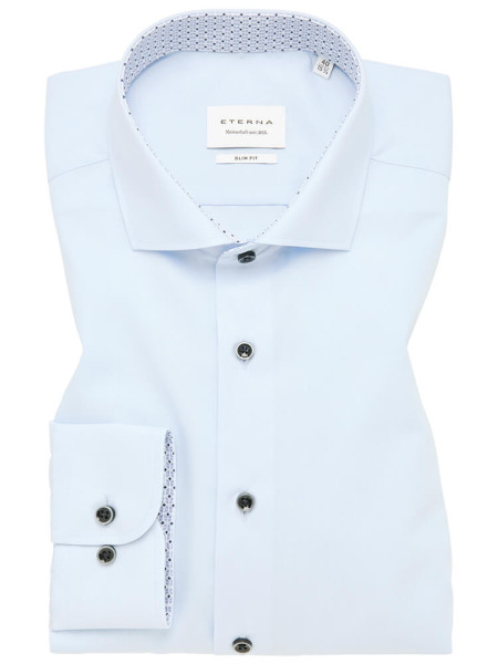 Camicia Eterna SLIM FIT UNI POPELINE azzurro con Spaccato collar in taglio stretto