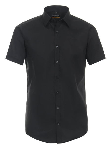 Camicia Redmond SLIM FIT UNI POPELINE nero con Kent collar in taglio stretto