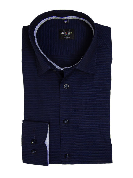 Camicia Marvelis BODY FIT STRUTTURA blu scuro con New York Kent collar in taglio stretto