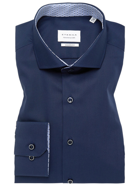 Camicia Eterna MODERN FIT UNI POPELINE blu scuro con Spaccato collar in taglio moderno