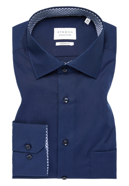 Camicia Eterna MODERN FIT UNI POPELINE blu scuro con Kent collar in taglio moderno