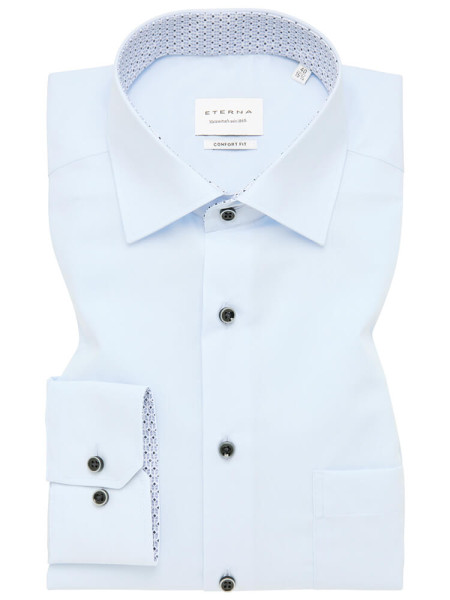 Camicia Eterna COMFORT FIT UNI POPELINE azzurro con Kent collar in taglio classico