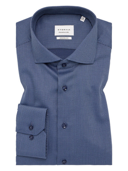 Chemise Eterna MODERN FIT STRUCTURE bleu foncé avec col Italien en coupe moderne