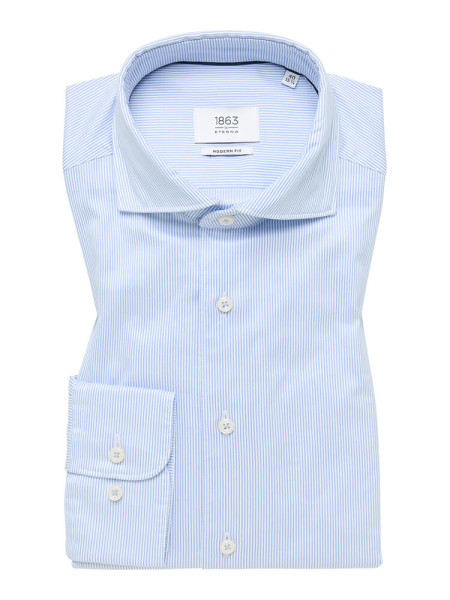 Camicia Eterna MODERN FIT TWILL STRISCE azzurro con Spaccato collar in taglio moderno