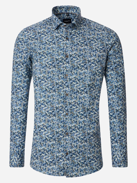 Camicia Venti MODERN FIT PRINT blu scuro con Under Button Down collar in taglio moderno