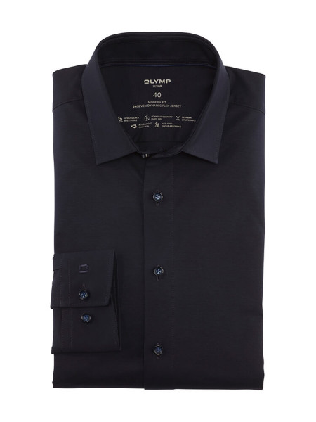 Chemise Olymp LUXOR modern fit JERSEY bleu foncé avec col Nouveau Kent en coupe moderne