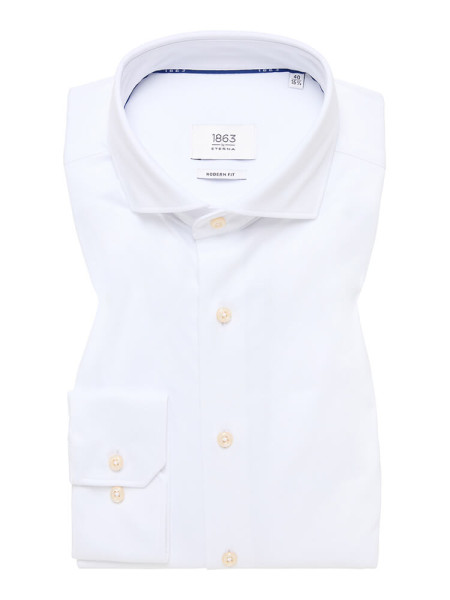 Chemise Eterna MODERN FIT JERSEY blanc avec col Italien en coupe moderne