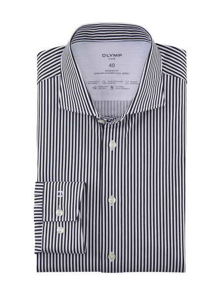 Camicia Olymp LUXOR modern fit JERSEY nero con Kent collar in taglio moderno