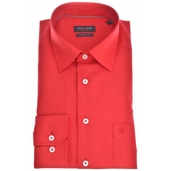 Chemise Jupiter &quot;Popeline&quot; rouge, col kent, coupe classique