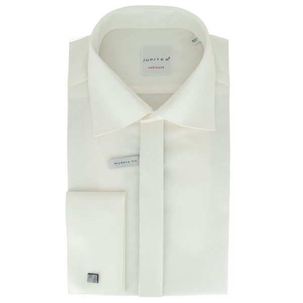 Camicia Jupiter MODERN FIT UNI POPELINE beige con Kent collar in taglio moderno