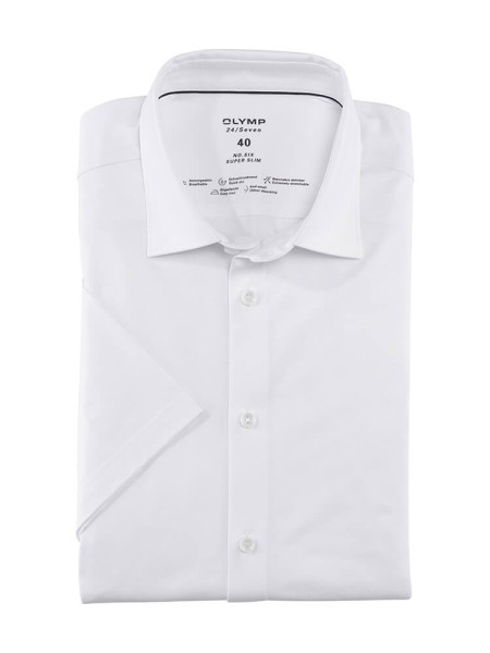 Camicia Olymp NO. SIX JERSEY bianco con Kent urbano collar in taglio super stretta