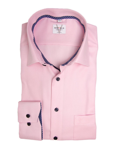 Camicia Marvelis MODERN FIT UNI POPELINE rosa con Nuovo Kent collar in taglio moderno