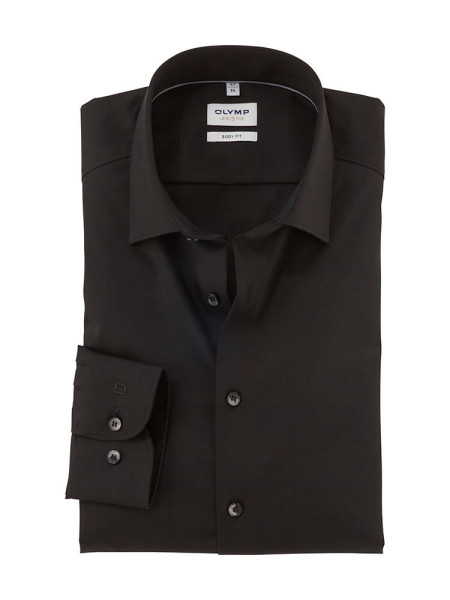 Chemise Olymp LEVEL 5 SATIN noir avec col New York Kent en coupe étroite