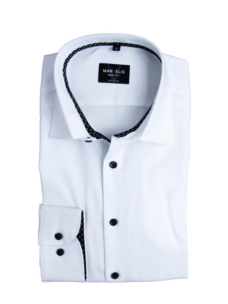 Camicia Marvelis BODY FIT UNI POPELINE bianco con New York Kent collar in taglio stretto