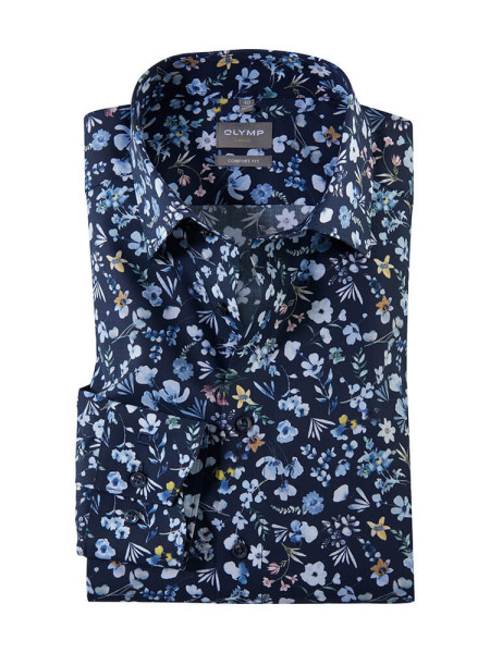 Chemise Olymp LUXOR comfort fit PRINT bleu foncé avec col Nouveau Kent en coupe classique