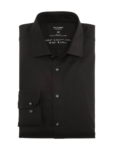 Chemise Olymp LEVEL 5 JERSEY noir avec col New York Kent en coupe étroite