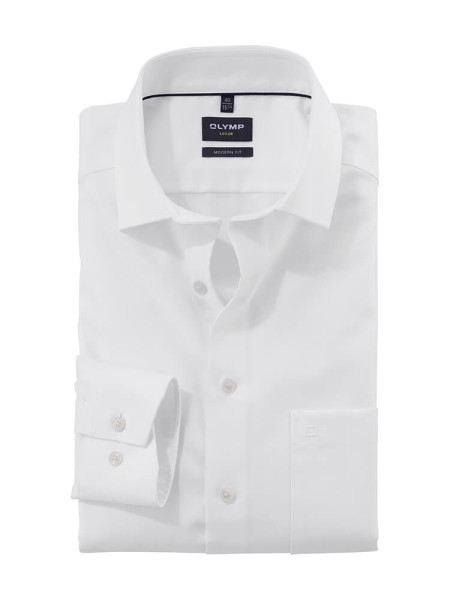 Camicia Olymp LUXOR modern fit FAUX UNI bianco con Global Kent collar in taglio moderno