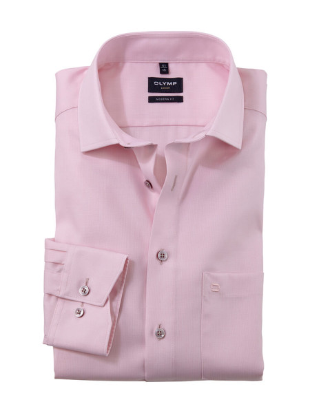 Camicia Olymp LUXOR modern fit FAUX UNI rosa con Global Kent collar in taglio moderno