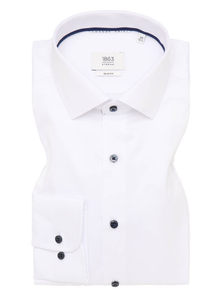 Chemise Eterna SLIM FIT UNI POPELINE blanc avec col Kent en coupe étroite