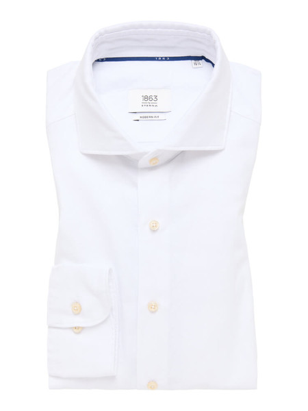 Chemise Eterna MODERN FIT MÉLANGE DE LIN blanc avec col Italien en coupe moderne